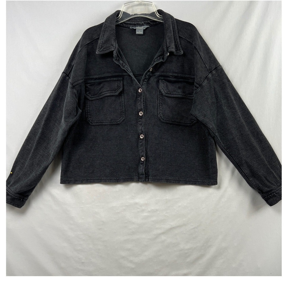 Natural Reflections Corduroy Shirt Womens Medium Black Cropped Shacket Boxy